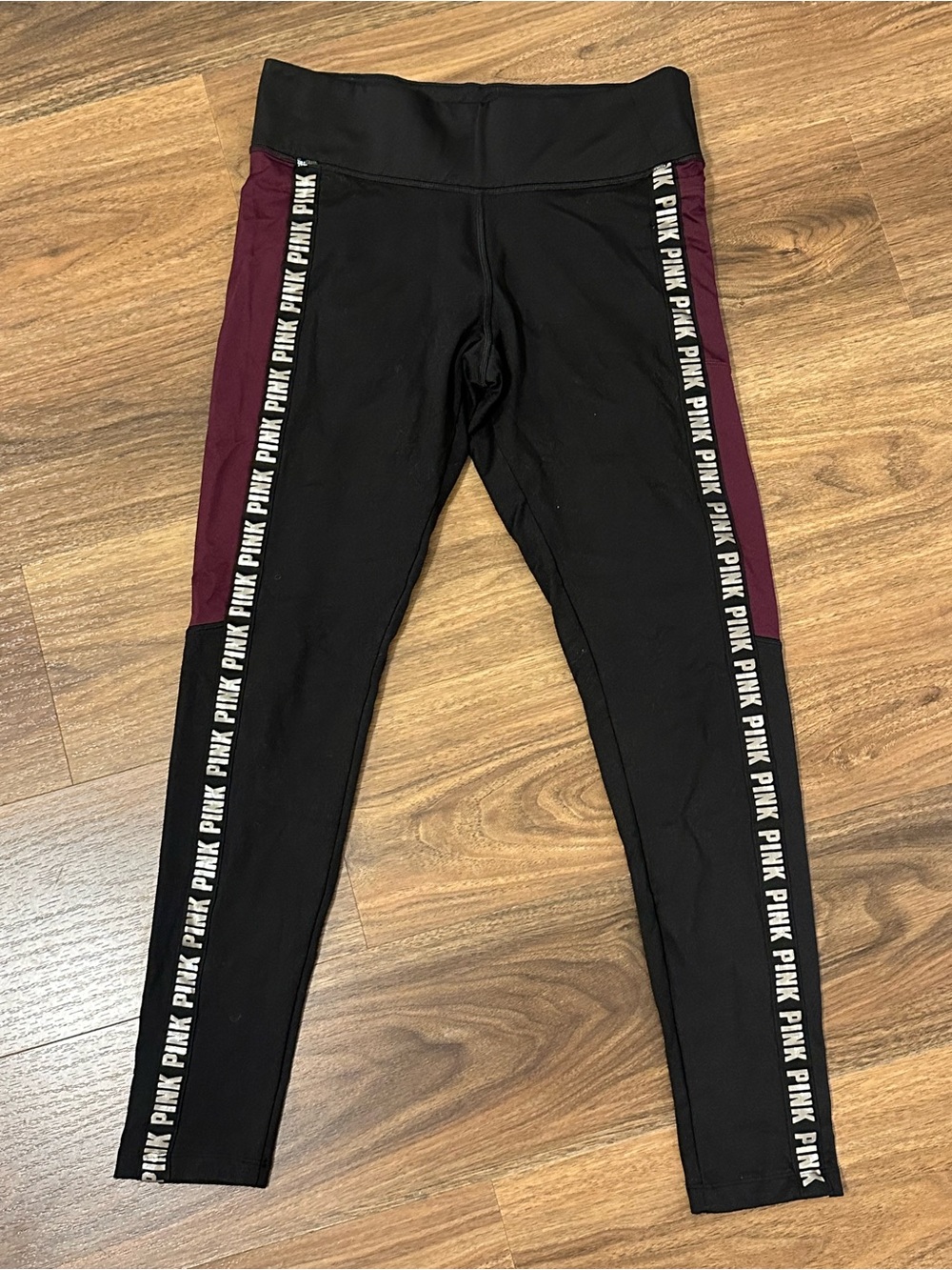 PINK Victoria's Secret Women’s Black & Burgundy Athletic Leggings